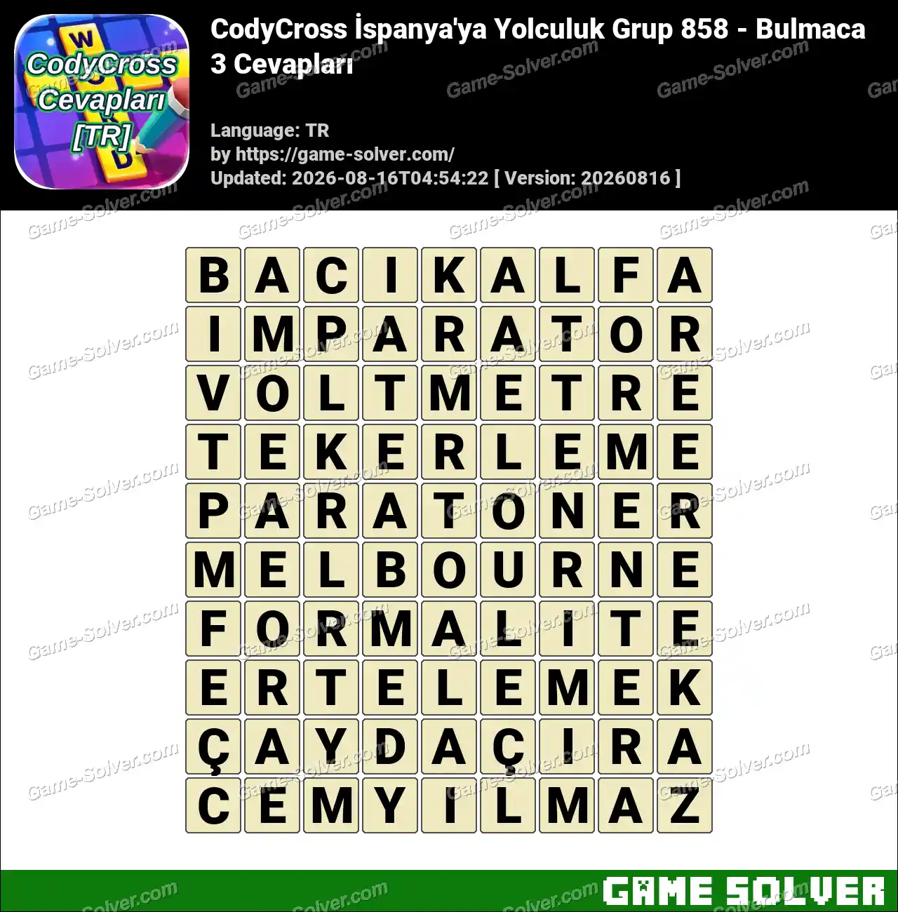 CodyCross İspanya’ya Yolculuk Grup 858 – Bulmaca 3 Cevapları